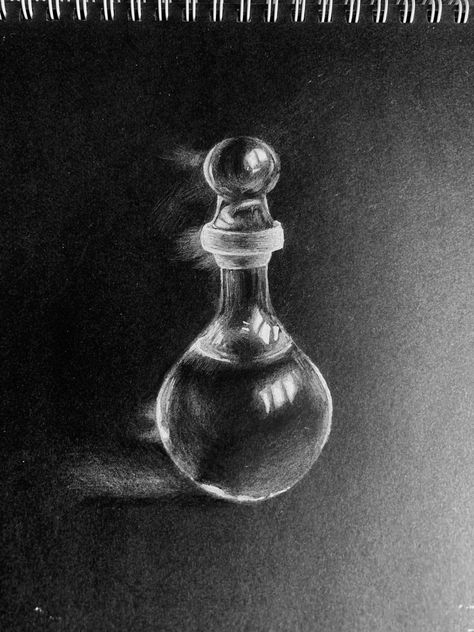 White Art On Black Paper, Colored Pencil Drawing Tutorial, Glass Illustration, Shading Drawing, Black Canvas Art, Bottle Drawing, Scratchboard Art, Drawing Hair Tutorial, Pencil Drawing Tutorials