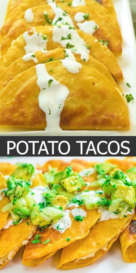 Tacos Potato, Potatoes Tacos, Crispy Potato Tacos, Lunch Vegetarian, Potato Tacos, Vegetarian Lunch, Crispy Potatoes, Idee Pasto Sano, Mexican Food Recipes Authentic