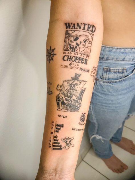 Going Merry Tattoo, Chopper Tattoo One Piece, Chopper One Piece Tattoo, Tony Tony Chopper Tattoo, One Piece Tattoo Minimalist, One Piece Anime Tattoo, 3x3 Tattoos Ideas, Chopper Tattoo, One Piece Tattoo Ideas