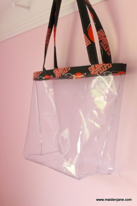 Tote Bags For College, Stadium Bag, Clear Tote Bags, Clear Purses, Vinyl Bag, Tote Bags Sewing, Clear Plastic Bags, Sewing Purses, Diy Tote Bag