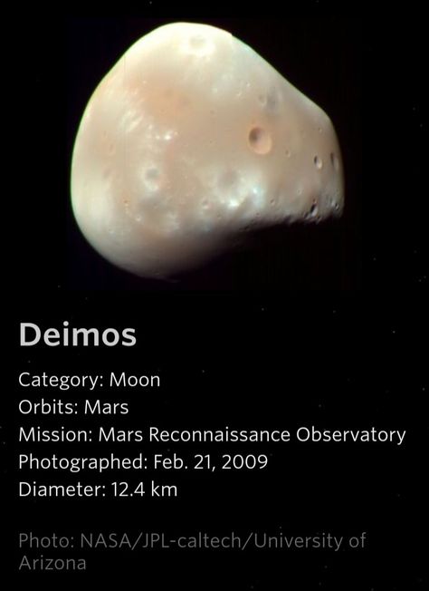 Deimos - a Mars Moon Deimos Moon, Mars Moons, Space The Final Frontier, Mars Planet, Solar System Poster, Moon Orbit, Astronomy Science, Planets And Moons, Nasa Jpl