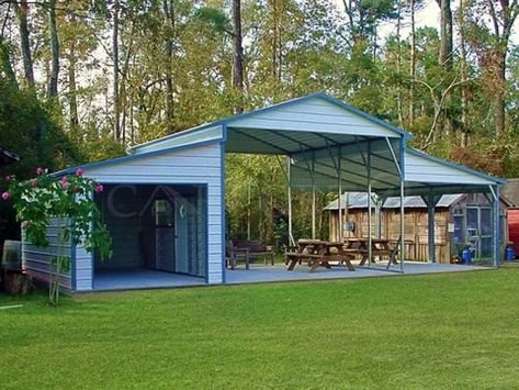 Rv Carports, Carport With Storage, Diy Carport, Carport Plans, Steel Barns, Metal Carports, Rv Homes, Big Building, Metal Barn