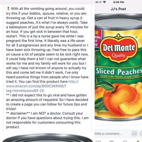 Peaches to help with nausea. Found this on Facebook Help With Nausea, Nausea Relief Instant, What Helps With Nausea, Food For Nausea, Morning Sickness Remedies, How To Help Nausea, Canned Pears, Ayurvedic Healing, Home Health Remedies