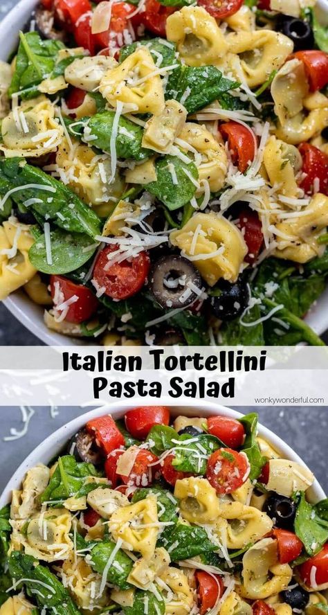 This Italian Tortellini Pasta Salad Recipe is great for summer barbecues, potlucks, picnics and parties. This no-mayo pasta salad is quick, easy, nutritious and vegetarian. #pastasaladrecipes #tortellinisalad #vegetarianrecipes - tortellini recipes - spinach tortellini recipes - vegetarian recipes healthy - italian pasta salad - summer pasta salad recipes Italian Tortellini Pasta Salad, Italian Tortellini Pasta, Tortellini Pasta Salad Recipes, Italian Tortellini, Tortellini Pasta Salad, Summer Pasta Salad Recipes, Sommer Mad, Spinach Tortellini, Italian Pasta Salad