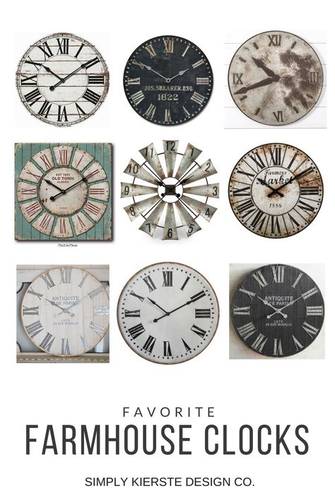 Favorite Farmhouse Clocks | simplykierste.com #farmhouse #farmhousestyle #farmhouseclocks | A collection of wall Farmhouse Clocks perfect for adding farmhouse style and charm to any space in your home! Metal, black, white, rustic, distressed and more! How To Decorate Farmhouse Style, Farmhouse Clock, Modern Farmhouse Ideas, Farmhouse Family Rooms, Farmhouse Clocks, Big Clock, Farmhouse Fresh, Easy Diy Decor, Everyday Decor