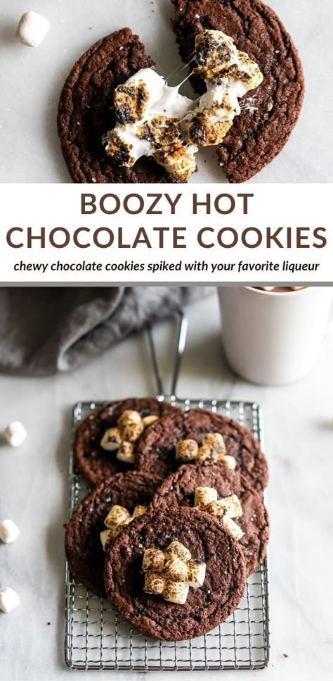 Liquor Cookies, Boozy Cookies, Hot Chocolate Cookies Recipe, Hot Chocolate Cookie Recipes, Boozy Baking, Boozy Hot Chocolate, Cookies Aesthetic, Boozy Treats, Gourmet Cookie