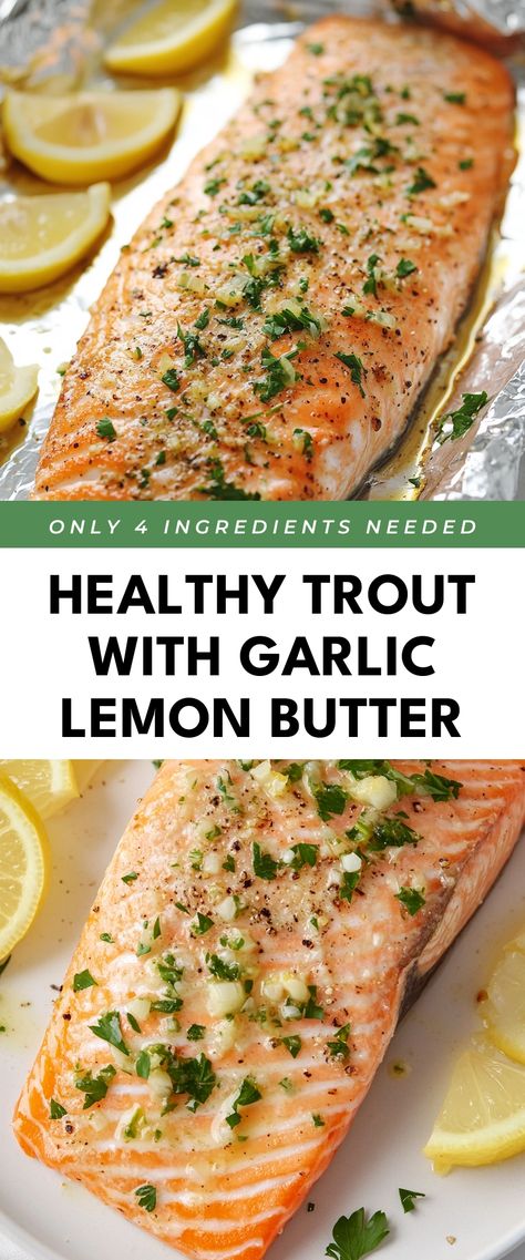 Image for Healthy Trout with Garlic Lemon Butter Healthy Fish Dinner Recipes, Healthy Fish Dinners, Lemon Fish, Healthy Fish Recipes, Trout Recipes, Fish Dinner Recipes, Main Dish Casseroles, Fish Recipes Healthy, Fish Dinner