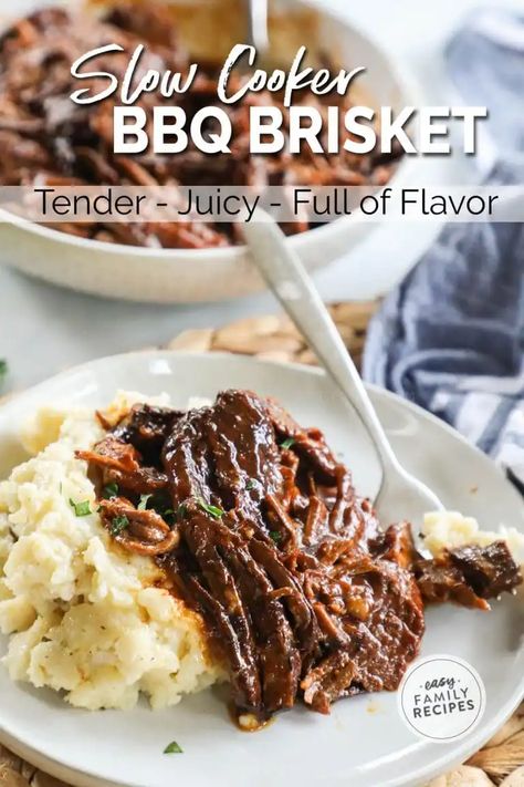 Crock Pot BBQ Brisket · Easy Family Recipes Beef Brisket Recipes Crockpot, Beef Brisket Crock Pot, Brisket Recipes Crockpot, Slow Cooker Brisket Recipes, Brisket Crock Pot, Crock Pot Bbq, Slow Cooker Brisket, Barbecue Side Dishes, Brisket Recipe