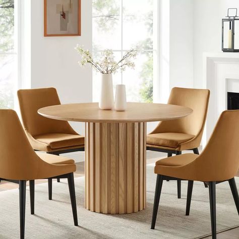 Senja 47" Round Dining Table at allmine.com Flatpack Furniture, Wood Dining Table Modern, Lanterns Fireplace, Flat Pack Furniture, Space Center, Organic Wood, Dining Table Design, Modern Dining Table, Dining Space