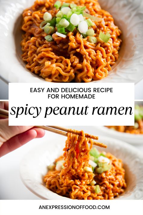 Spicy Thai Peanut Ramen, Ramen Noodles With Peanut Sauce, Ginger Ramen Noodle Recipes, Kara And Nate Peanut Butter Ramen, Easy Spicy Peanut Noodles, Ramen With Peanut Butter, Peanut Butter Asian Noodles, Peanut Butter Ramen Noodle Recipes, Peanut Ramen Noodle Recipes