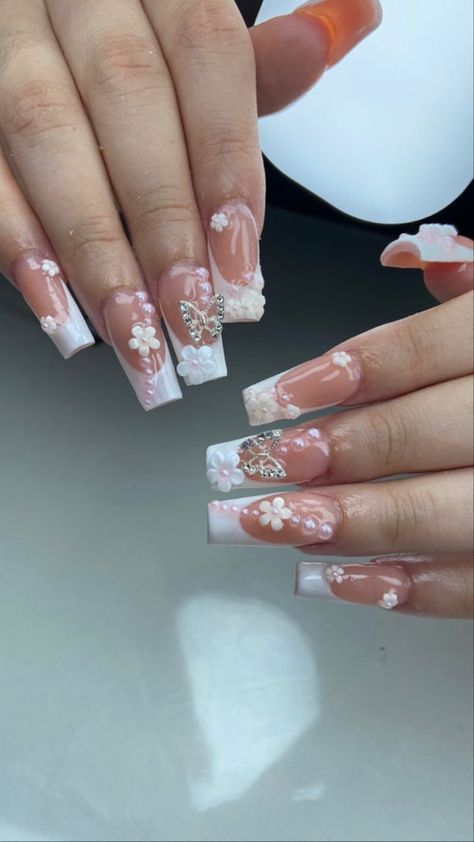 Thumb Nail Design, Posh Nails, Girly Acrylic, Graduation Nails, Girly Acrylic Nails, Press Ons, Nails Inspo, Nails Ideas, Simple Nails