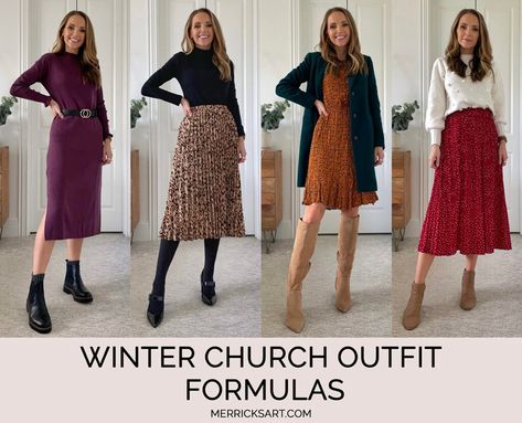 4 Winter Church Outfits - Merrick's Art Church Outfit Ideas Winter, Winter Outfits Church, Church Winter Outfit, Christmas Church Outfit, Winter Church Outfits, Church Outfit Women, Winter Outfits For Church, What To Wear To Church, Sunday Church Outfits