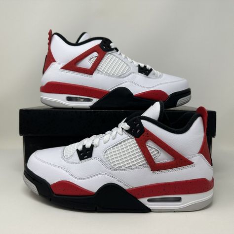 Nike Air Jordan Retro IV GS 'Red Cement 2023' For Sale! Grade School Size 7y = Men's Size 7 = Women's Size 8.5 Condition: New with Box. 100% Authentic!  Payment must be made IMMEDIATELY! Buy with Confidence! Any Questions? Please ASK!  NO meetups/trades/size swaps. Red Jordans 4s, Bday Shoes, Cute Red Shoes, Retro Air Jordans, Red And White Shoes, Jordans Red, Volleyball Outfit, Fire Shoes, Nike Shoes Women Fashion