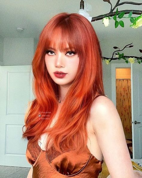 Red Orange Hair, Lisa Hair, Pop Hair, Pink And Black Hair, Lisa Blackpink Instagram, Face Swaps, Orange Hair, Photoshop Editing, Blackpink Photos