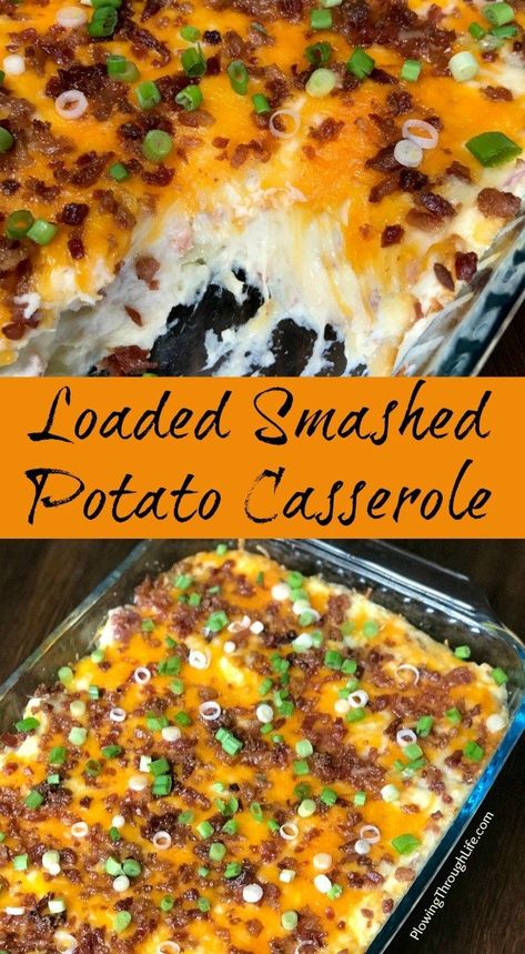 Do you crave smashed potatoes with all the fixings, but need a quicker way to make them?  We’re obsessed with this Loaded Smashed Potato Casserole! The bacon, cheese, sour cream, garlic and green onions make this potato casserole irresistible! #smashedpotatoes #potatocasserole #easycasserole #easyrecipe #dairygood #bacon #cheese Potato Recipes Side Dishes, Xmas Dinner, Potatoe Casserole Recipes, Party Dishes, Smashed Potatoes, Potato Side Dishes, Easy Casserole Recipes, Potato Casserole, Bacon Cheese