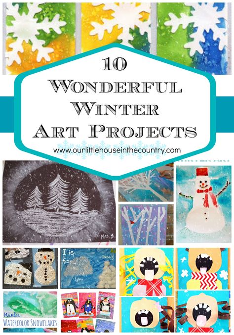 10 Wonderful Winter Art Projects for Kids - Our Little House in the Country Winter Art Projects For Kids, Lights Trees, House In The Country, January Art, Art Unit, Winter Art Lesson, Winter Unit, Snowflakes Art, Shading Drawing