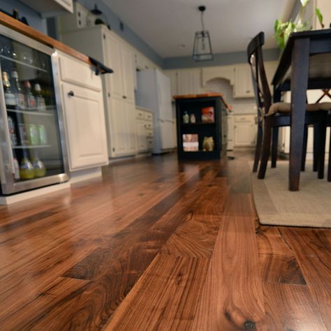 Walnut Flooring Living Room, Room With Dark Walls, Wood Flooring Kitchen, Light And Airy Living Room, Flooring Wide Plank, Black Walnut Flooring, Wide Plank Wood Flooring, Reclaimed Hardwood Flooring, Dark Hardwood Floors