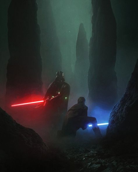 ArtStation - OBI-WAN VS VADER Anakin Vs Obi Wan, Darth Vader Wallpaper, Star Wars Villains, Star Wars Painting, Anakin Vader, Star Wars Background, Star Wars Obi Wan, The Fallen Angel, Star Wars Anakin