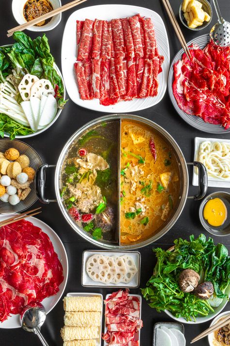 How-to Experience Chinese Hot Pot at Home – Cooking With Chow Asian Hot Pot Recipe, Hot Pot At Home, Chinese Hot Pot, At Home Cooking, Dried Red Chili Peppers, Chinese Beef, Hot Pot Recipe, Fried Beans, Healthy Meats