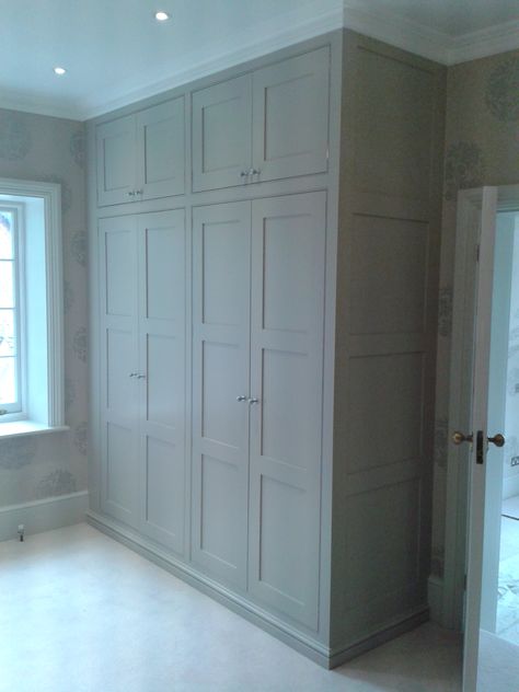 Built In Wardrobe Panelling, Panelling On Wardrobe Doors, Diy Panelled Wardrobe, Paneled Wardrobe, Pannelled Doors, Hidden Wardrobe Panelling, Panelled Wardrobe Doors, Panelled Wardrobe, White Panelled Wardrobes