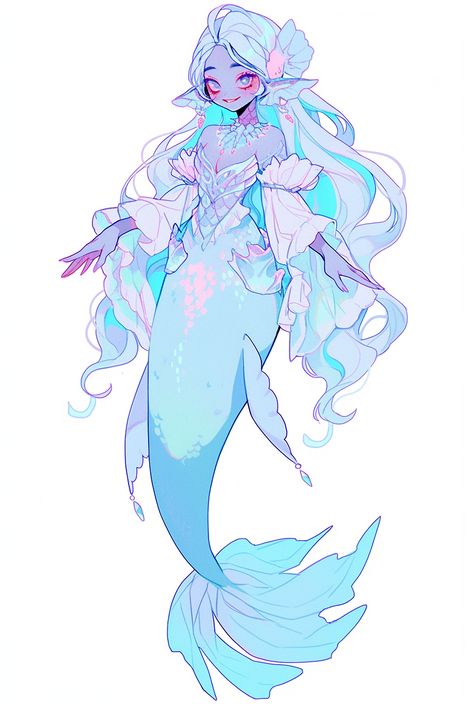 Mermaid Tales Drawing, Ocean Themed Character Design, Fish Girl Oc, Ocean Oc Art, Mermaid Tops Drawing, Mermaid Profile Picture, Human Fish Character Design, Mermaid Design Character, Mermaid Clothes Drawing