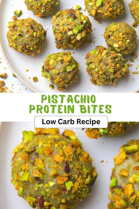 Looking for a delicious and healthy snack? These Low Carb Pistachio Protein Balls are perfect! Made with almond flour, pistachios and protein powder, they are a great on-the-go snack or post-workout treat. Easy to make and full of flavor, these protein balls are also keto and diabetic-friendly. Low Calorie Protein Balls With Protein Powder, Protein Balls Healthy Low Carb, Pistachio Protein Balls, Healthy Protein Balls For Diabetics, Low Sugar Protein Balls, Keto Protein Balls With Protein Powder, Low Carb Protein Balls, Almond Flour Protein Balls, Keto Protein Balls