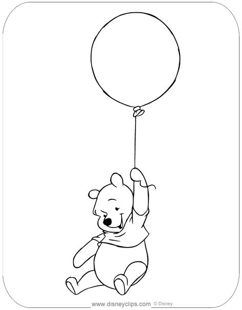 Cute Balloon Tattoo, Pooh Bear Silhouette, Cute Winnie The Pooh Drawings Easy, Pooh Bear Drawing Easy, Winnie The Pooh Line Drawing, Winnie The Pooh With Balloon Tattoo, Black And White Winnie The Pooh, Winnie The Pooh Stencils, Winnie The Pooh Outline Tattoo