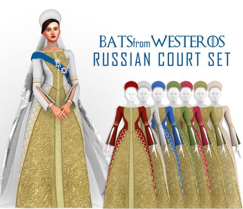 Russian Sims 4 Cc, Russian Court Dress, Royalty Clothes, Russian Dress, Sims 4 Decades Challenge, Royalty Dress, Sims Medieval, Royal Clothes, Sims 4 Mm Cc