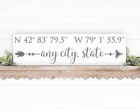 Latitude/Longitude Wall Plaque | Decor with State Map for Realtor Closing | Mortgage Company Gift | Wedding Gift | 20" x 6" Wood Sign | Personalized with YOUR info + GPS Coordinates | 3 Color Choices Latitude Longitude Sign, Coordinates Sign, Map Anniversary Gift, New Apartment Gift, Apartment Gift, Realtor Closing Gifts, Latitude Longitude, Engagement Gifts For Couples, Gps Coordinates