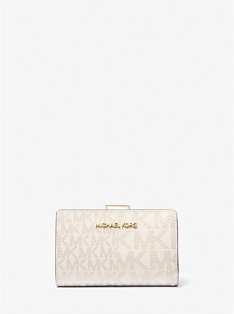 Jet Set Medium Metallic Logo Wallet | Michael Kors Girly Bags, Metallic Logo, Key Chains, Jet Set, Christmas List, Interior Details, Card Slots, Slots, Zip Pockets