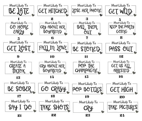 🎉 Create Your Predictions: We offer a selection of quirky 'Most Likely To' scenarios that will have everyone cracking up. From "Most Likely To Get Us All Arrested" to "Most Likely To Go Crazy," these t-shirts are designed to spark laughter and conversation. Most Likely To Shirts, Bridesmaids Shirts, Bachelorette Shirt, Bachelor/bachelorette Party, Blank Labels, Bridesmaid Shirts, Bridal Party Shirts, The Maids, Go Crazy