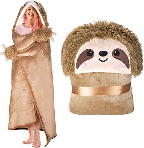 Sloth Wearable Hooded Blanket for Adults - Super Soft Warm Cozy Plush Flannel Fleece & Sherpa Hoodie Throw Cloak Wrap - Sloth Gifts for Women Adults and Kids Sloth Blanket, Warm Blankets Cozy, Sloth Sleeping, Velvet Shawl, Animal Blanket, Sloth Gift, Sloth Lovers, Sherpa Hoodie, Wearable Blanket