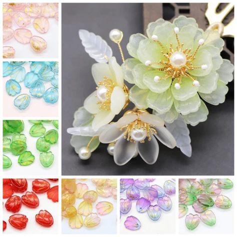 Flower Petal Beads, Wire Brooch, Beads Flower, Petal Flower, Flower Diy Crafts, Shrink Plastic, Loose Top, Flower Petal, Beads For Jewelry Making