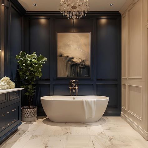 Are you a fan of blue accents? . . . . . . . . AI Design by @emmas_interior_style #aiinteriordesign #igexplore #igexplorepage #instagramexplorer #interiördesign #homeinspirationideas #homeinspiration4you #homeinteriordaily #houseinteriors #houseinteriordesign Blue Spa Bathroom, Luxury Spa Bathroom, Garage Loft, Loft Bathroom, Ensuite Bathroom, Bathroom Outdoor, Bathroom Remodel Designs, Bathroom Design Luxury, Blue Bathroom