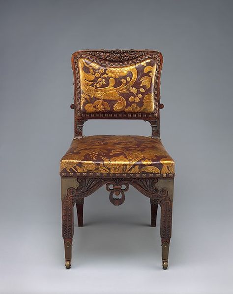 Side chair Maker:Herter Brothers (1864–1906) Date:1879–82 Geography:Made in New York, New York, United States Culture:American Medium:Oak, brass, and reproduction leather upholstery Herter Brothers, Edwardian Aesthetic, Julie Graham, Upholstery Furniture, Victorian Furniture, Aesthetic Movement, American Furniture, Beautiful Chair, Metropolitan Museum Of Art