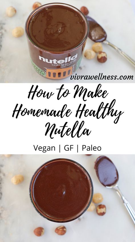 Made with only 5 ingredients in less than 20 minutes, this healthy homemade nutella is easy to make and even easier to eat! Creamy, nutty and so addictive, this chocolate hazelnut spread is vegan, gluten-free and low sugar! Paleo Hazelnut Recipes, Paleo Nutella, Dairy Free Nutella, Nutella Vegan, Liza Lou, Sugar Free Nutella, Homemade Nutella Recipes, Gi Diet, Hazelnut Recipes