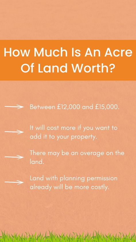 How Much Is An Acre Of Land Worth? In today’s day and age, an acre of UK farmland is valued to be somewhere between £12,000 and £15,000. However, if you’re wanting to buy the land to be part of your garden or to turn it into a housing development, the cost is going to be much more than this. If you’re wanting to buy an acre of land to add to your garden, you can expect to pay a minimum of £25,000 per acre, with prices reaching up to £50,000. Buy Land, Housing Development, Planning Permission, Land Use, How To Buy Land, 2025 Vision, The Question, The Land, Vision Board