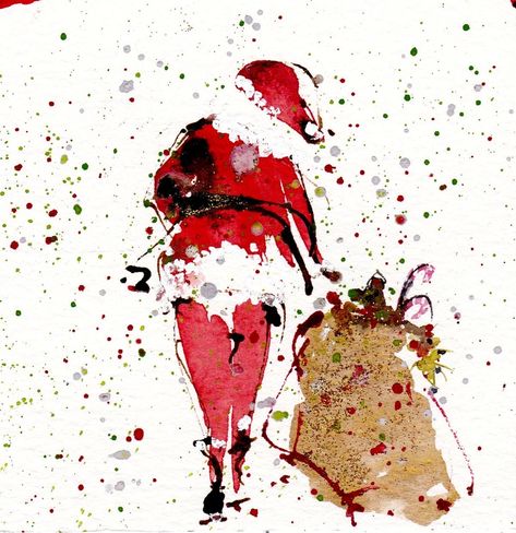 Christmas Reindeer Art, Watercolor Santa, Christmas Illustrations, Watercolor Paintings For Beginners, Christmas Card Art, Holiday Painting, Watercolor Christmas Cards, Art Carte, Happy Paintings