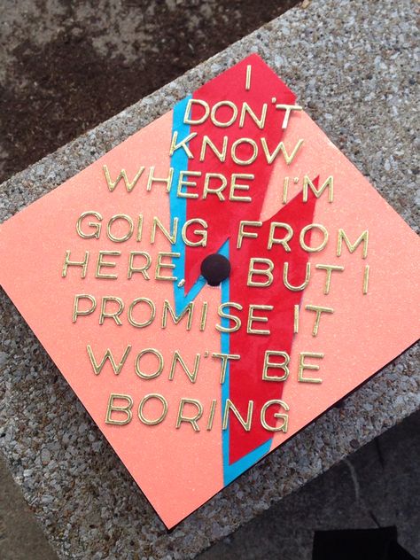 Really damn proud of my cap for graduation, and to be a #davidbowie fan. #gradcap #graduation #cap #bowie #ziggystardust #quote #fan Graduation Cap Design Ideas, Cap Design Ideas, 2023 Graduation Cap, High School Graduation Cap Designs, Boys High School Graduation Party, Funny Graduation Caps, Creative Graduation Caps, Graduation Cap Ideas, College Grad Cap Ideas