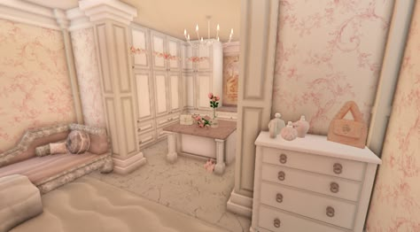 Sims Coquette House, Coquette Office Bloxburg, Bloxburg Elegant Bedroom, Mood Station Bloxburg Aesthetic, Coquette Desk Bloxburg, Bloxburg Pink Tile Decals, Bloxburg Apartment Complex Decals, Croquette Bloxburg House, Bloxburg Art Room Ideas