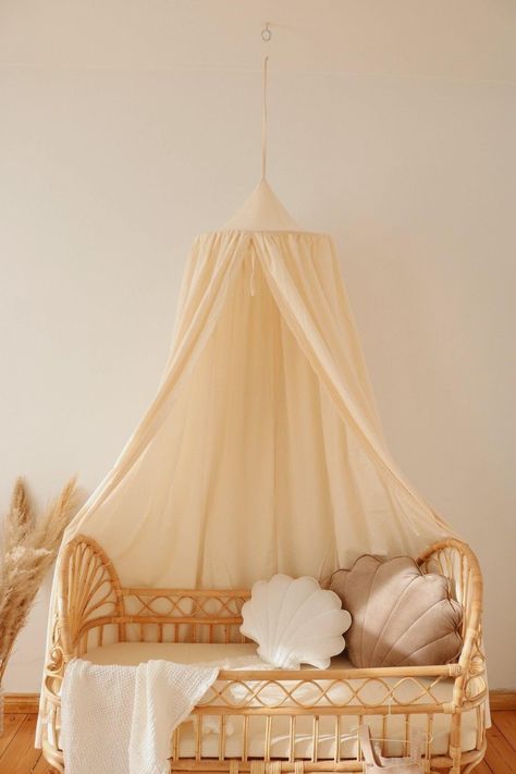 This item is shipped from our partner warehouse in NY. Any orders placed for this item cannot be expedited. Whether you create a peaceful overhang for your baby crib or a cozy nook for storytime, our canopies are stylish accessories that help you reclaim some space for rest and relaxation. This canopy is made of cream-colored cotton fabric. With its convenient straps, it is a breeze to remove and wash. Extra straps inside the canopy also allow for you to hang an ornament or light inside.Combine Baby Cribs Furniture, Boho Style Room, Baby Furniture Nursery, Boho Baby Nursery, Boho Baby Room, Cribs Baby, Nursery Sets, Baby Zimmer, Boy Room Decor