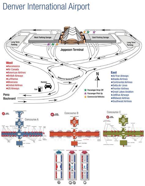 Denver airport map Colorado Airport, Boston Logan International Airport, Winter Weekend Getaway, Roofing Colors, Denver Airport, Airport Map, Landscape Architecture Plan, Continental Airlines, Arizona Adventure