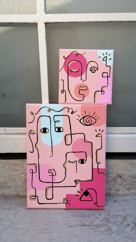 Dual Paintings, Paintings To Gift, Funky Paintings, Ducks Painting, Pink Paintings, Painting With Poster Colour, Wall Art Diy Paint, Canvas Art Projects, Hippie Painting