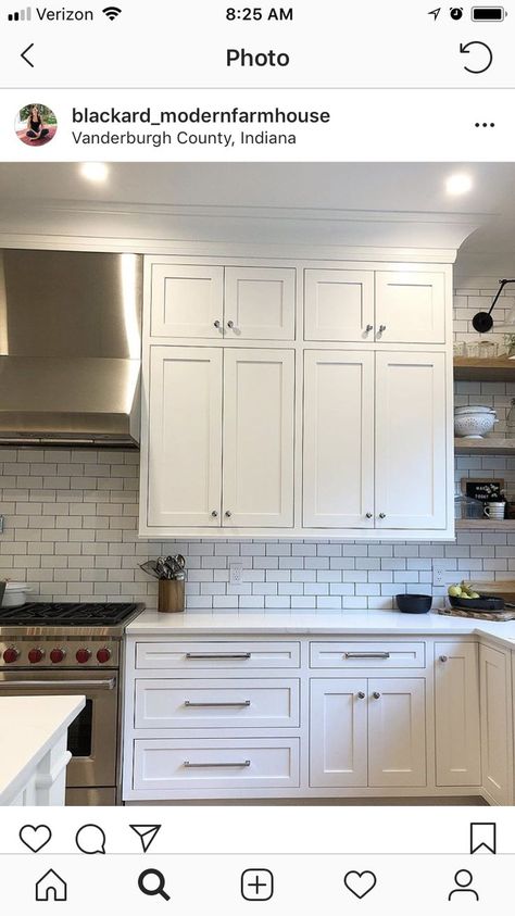 Stacked Cabinets, Kitchen Soffit, Design My Kitchen, Kitchen 2020, Upper Kitchen Cabinets, Shaker Kitchen Cabinets, Condo Kitchen, Real Kitchen, Kitchen Backsplash Designs