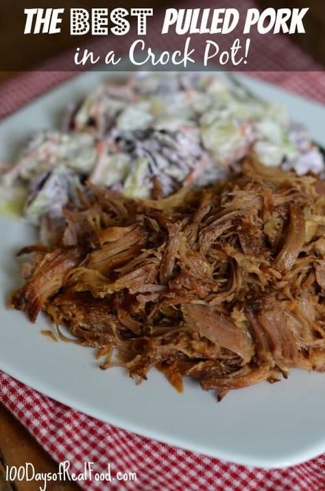 This is some of the best pulled pork I've had in a long time, and it also doesn't include any highly processed ingredients. Pulled Pork Crock, The Best Pulled Pork, Best Pulled Pork, Pork Crockpot Recipes, 100 Days Of Real Food, Crockpot Pulled Pork, Slow Cooker Pulled Pork, Pulled Pork Recipes, Crockpot Pork