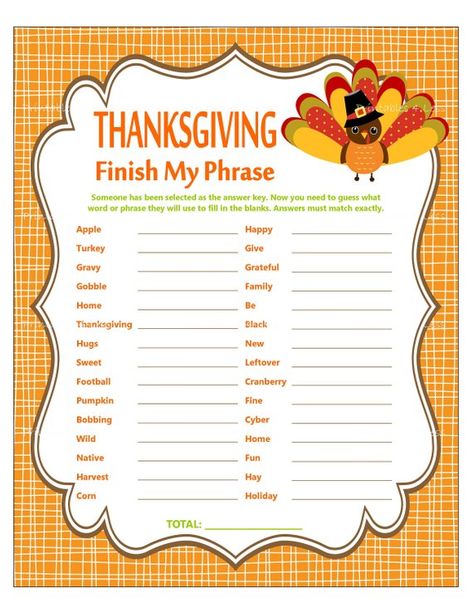 Thanksgiving Camping, Finish My Phrase, Thanksgiving Quiz, Thanksgiving Family Games, Fun Thanksgiving Games, Wooden Turkey, Thanksgiving Potluck, Thanksgiving Games For Kids, Thanksgiving Facts