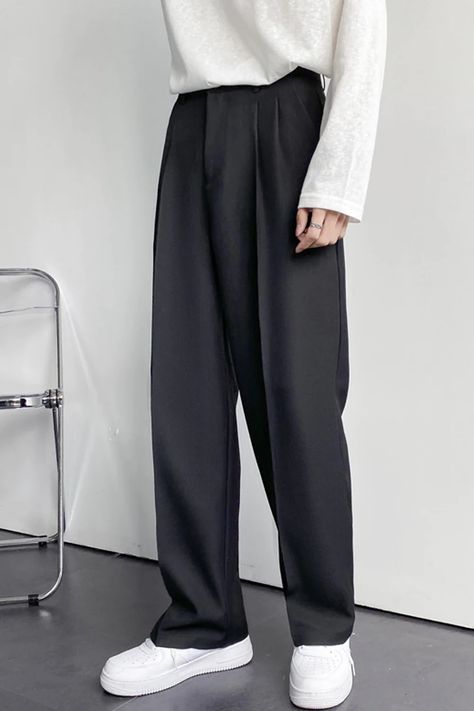 Classic Trousers Man, Wide Pleated Pants Outfit Men, Classic Suits, Half Sweater, Loose Pants Outfit, Men's Dress Pants, Pants Outfit Men, Pants Pocket, Chic Shirts