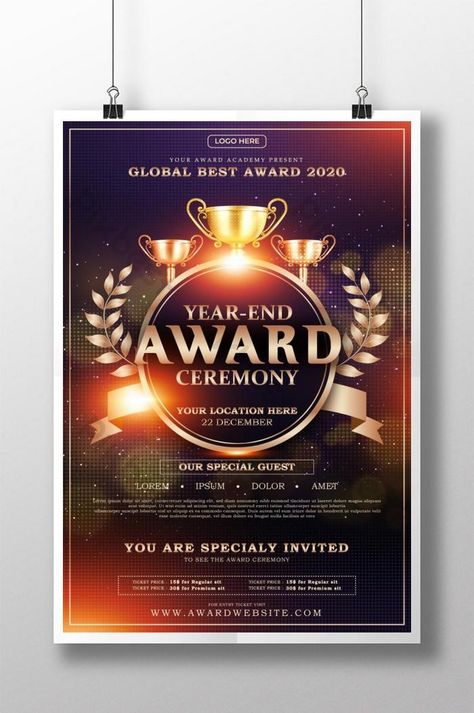 Modern Year End Award Ceremony Poster template for designers#pikbest# Award Ceremony Poster Design, Award Poster Design Layout, Award Ceremony Poster, Award Templates Free, Announcement Background, Event Design Business, Work Event Ideas, Announcement Poster, Award Poster