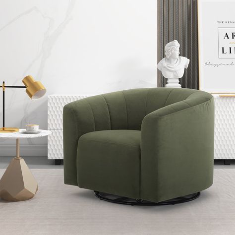 Cole & Rye Curved Swivel Chair, Olive - Walmart.com Velvet Swivel Chair Living Room, Green Swivel Chair, Chair Making, Olive Velvet, Apartment Vibes, Swivel Club Chairs, Contemporary Accent Chair, Chair And Ottoman Set, Grey Armchair