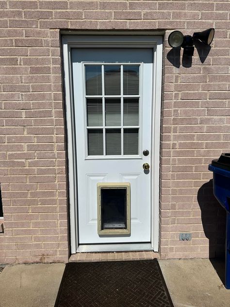 Another project in the books…had to repair where one of my dog’s chewed the wood trim 🤦🏻‍♀️ Just need to paint the door and doggie door, when the weather finally cools off in November 🤣 Dog Door, Wood Trim, Doors, Repair, Wood, Dogs